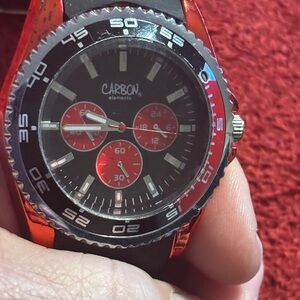 Carbon Elements Red and Black Men’s Watch Rubber Band .